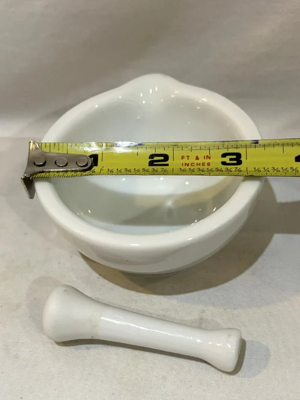 VTG White Porcelain Mortar & Pestle for Kitchen and Pharmacy Made in France